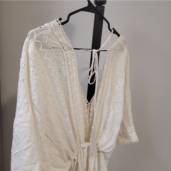 Melissa Odabash White Kaftan Cotton Wrap Robe Coverup One Size - Picture 6 of 7